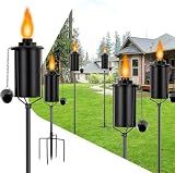 Garden Torches for Outside 6 Pack，Upgraded 62 Inch Metal Citronella Torches Outdoor with 4-Prong Grounded Stake, 16 oz Outdoor Torches for Yard Garden Décor,Party Patio Pathway