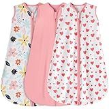 BSTOPPT 3 Pack Baby Sleep Sack 0-6 Months 100% Rayon Cotton Baby Sleeping Bag 2-Way Zipper Toddler Wearable Blankets Comfy Stretchy Lightweight TOG 0.3 （Heart&Pink&Floral）