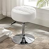 LUE BONA Adjustable Vanity Stool, 360 Swivel Chair for Makeup Room, White Faux Leather Stool for Bathroom & Living Room