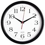 Bernhard Products Black Wall Clock Silent Non Ticking 10 Inch Quality Quartz Battery Operated Round Easy to Read Home/Office/Kitchen/Classroom/School Clock Sweep Movement