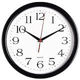 Bernhard Products Black Wall Clock Silent Non Ticking 10 Inch Quality Quartz Battery Operated Round Easy to Read Home/Office/Kitchen/Classroom/School Clock Sweep Movement