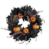 Halloween Wreath for Front Door - 18inch Eucalyptus Wreaths with Pumpkin, Feather and Maple Leaves for Indoor Outdoor Wall Window Porch Patio Garden Farmhouse Home Party Prom Decoration