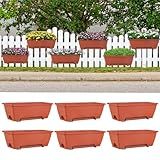 HAITRAL 16.9 Inch Deck Railing Planter Boxes for Plants, Rectangular Hanging Window Boxes Planters with Metal Flower Pots Brackets - 6 Pack Railing Planter Box for Balcony Fences Garden, Red