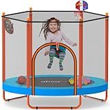 Ativafit 60'' Rebounder Trampoline Indoor Outdoor for Kids Ages 1-8, 5 FT Recreational Toddler Trampoline with Safety Enclosure Net Gifts with Basketball Hoop Dartboard Ocean Ball for Fun