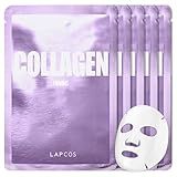 LAPCOS K Beauty Collagen Sheet Mask - Firming & Age-Defying Face Masks with Collagen Peptides - Minimizes Fine Lines & Restores Skin Elasticity - Breathable PT Cell Sheet Korean Skin Care (Pack of 5)