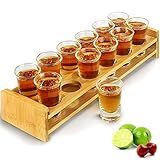 Supwinnet Shot Glasses Set 12pcs 30ml/1oz Shot Glass Tray Holder Organizer Straight Thick Base Clear Whiskey Tequila Glass Cups for Liqueurs Party Club Home Bar Drinking (Set of 12)