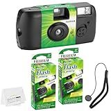 Fujifilm QuickSnap Flash 400 Disposable 35mm Camera + Hand Strap + Quality Photo Microfiber Cloth (2 Pack) Bundle