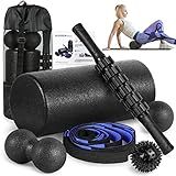 Foam Roller Set - High Density Back Roller, Muscle Roller Stick,2 Foot Fasciitis Ball, Stretching Strap, Massage Ball for Whole Body Physical Therapy & Exercise, Yoga, Back Pain, Leg, Deep Tissue