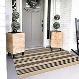 OJIA Fall Outdoor Rug 3'x5', Black and Tan Area Rug Machine Washable Rugs Cotton Hand Woven Entry Rug Indoor Outdoor Striped Carpet for Front Porch/Deck/Backyard/Camping/Living Room