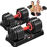 Mouldbody Adjustable Dumbbell Set Pair 50 lb, Adjustable Dumbbells 10-in-1 Free Weight Set, 1-Second Dial Weight Adjustment,Space-Saving Design with Storage Base, Home Gym Strength Training Equipment
