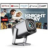 [Compatible with Netflix & TOF Real-time Focus] Mini Projector with WiFi and Bluetooth, XuanPad Silver Smart Projector 4K Support, Dolby Audio & Keystone, 210° Rotatable Stand for Home