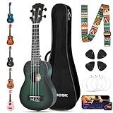 AODSK Soprano Green Ukulele for Beginner 21 Inch Ukelele with Gig Bag Strap Nylon String 4 Picks Holiday Gift