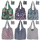 Noilk Reusable Grocery Bags, 6 Pack 50Lbs Foldable Fashion Washable Shopping Bags, Large Boho Tote Bags For Groceries, Bulk Market Cloth Storage Bags, Utility Aesthetic Personalized Gifts For Women