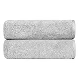 Amazon Basics 2 Piece Quick-Dry Oversize Bath Towel, 100% Cotton, Platinum, 54" x 30"