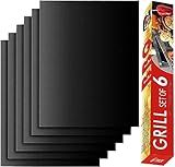 Renook Grill Mat Set of 6-100% Non-Stick Reusable Mats for Gas, Charcoal or Electric Grills - Easy to Clean - 23 x 16.5-Inch, Black