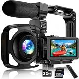 4K Video Camera Camcorder 64MP Vlogging Camera for YouTube 3.0" Touch Screen 18X Digital Zoom IR Night Vision with External Stereo Microphone,Remote,Lens Hood,Handheld Stabilizer,32G Card &2 Batteries