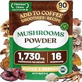 Venture Pal 16 in 1 Adaptogenic Mushroom Powder - 1,730mg Mushroom Coffee Alternative with Ashwagandha, Lion’s Mane, Chaga & More | 100% Fruiting Bodies | Support Immune, Focus & Energy (90 Servings)