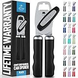 Zulay Kitchen Heavy Duty Stainless Steel Can Opener Manual with Bottle Opener - Rust Proof Manual Can Opener With Turn Knob & Comfy Soft Grip Handles - Black