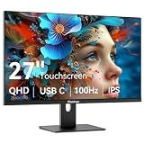 Pisichen Touchscreen Monitor 27" 2K 100Hz Gaming Monitor, QHD 2560x1440 IPS PC Monitors, 10-Point Touch Screen Computer Monitors, with USB C HDMI DP Ports, Built-in Speakers