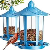 Birdream 2 Pack Bird Feeders for Outdoor Hanging, Assembly Required, 1-Min Easy Setup, Charming Castle Design, Attracting Cardinals Chickadees Goldfinches & Sparrows - Blue