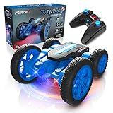 Force1 Tornado Blue LED Remote Control Car for Kids- Double Sided Driving Fast RC Cars 360 Flips, Outdoor 4WD Off Road Stunt RC Car, All Terrain Tires, RC Crawler Rechargeable Battery, 2.4GHz Remote