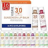 VISRIE SPF 30 Lip Sunscreen, SPF Lip Balm Travel Size 16 Pack, Hydrating Lip Balm Bulk with Vitamin E and Coconut Oil- 8 Flavors