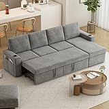 wanan 103" Sectional Sleeper Sofa with Pull Out Couch Bed, Convertible L-Shaped Sofa with Storage Chaise, Quick Assemble Sleeper Sofa with Cup Holders & Side Pockets for Living Room (Chenille, Grey)