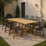 Amazonia Franklin 9-Piece Rectangular Extendable Patio Dining Set Teak Finish and Weather-Net Technology Ideal for Outdoors and Indoors