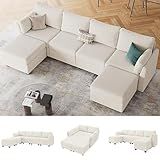 Huatean Home 114.17" Modular Sectional Sofa, 6 Seat Modular Couch with Storage, Memory Foam, Convertible Sectional Couches for Living Room, U Shaped Comfy Modular Sofa with Chaise, Beige