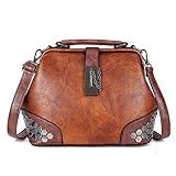 Mn&Sue Gothic Rivet Studded Vintage Doctor Style Cross Body Convertible Bucket Shoulder Handbag for Women (Brown)