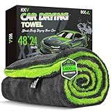 KKV Full-Sized SUV Drying Towel, 48”x24” Dual Sided Microfiber Car Cleaning Towel with Twisting Yarn Technique, 1400GSM Super Absorbent, Scratch-Free, Machine Washable (Darkgray-GreenYellow)