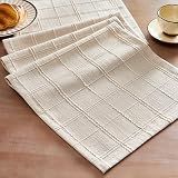 ZeeMart Linen Checked Farmhouse Table Runner, 13x72 Inches Neutral Beige