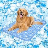 Rywell Dog Cooling Mat 2.0, Ocean Blue,44" x 32" Thick & Durable Cooling Mat for Extra Large Dogs, Long-Lasting Cool with Waterproof & Color-Changing Arc-Chill Tech (Q-Max>0.5) Washable& Non-Toxic