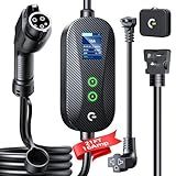 Carbon Fiber Level 1&2 Portable EV Charger, 8-16A Adjustable Current/Timer/Smart Display, NEMA 6-20 & 5-15 Plug, 21FT Charging Cable, Electric Car Charger, J1772 Connector for All SEA J1772 EVs/PHEVs