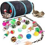 21 Pcs Cat Toys for Indoor Cats Collapsible Cat Tunnel Interactive Feather Teaser Wand Ball Toy for Kitten Cats