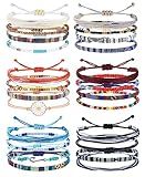 LOLIAS 24 Pieces Waterproof String Bracelets for Women Surfer Wave Boho Bracelet Adjustable Handmade Friendship Bracelet String Ocean Beach Boho Bracelets Anklets for Women