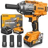 ALLOYPOWER Cordless Brushless Impact Wrench, 1475 ft-lbs (2000N.m), 1/2 High Torque power impact gun, 3-Mode Speed, 4000mAh Battery, 3 Sockets, Electric Impact Wrench Set for Car Tire Truck RV Mower