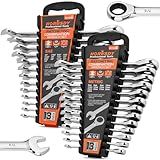 HORUSDY 26-Piece Ratcheting Wrench Set | Metric and SAE | Ratchet Combination Wrenches Set with Organizer | 72-Tooth | Chrome Vanadium Steel | 6-19 mm & 1/4” to 3/4“ (13-Piece Metric&SAE)