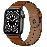 OUHENG Leather Bands Compatible with Apple Watch Band 49mm/46mm/45mm/44mm/42mm, Genuine Leather Strap for iWatch Ultra 3/2/1 & SE 3/2/1 Series 11 10 9 8 7 6 5 4 3 2 1 (Retro Brown/Black)