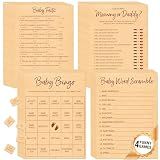 Baby Shower Game Set, Gender Neutral Bingo Game/Guess Who Mommy or Daddy/Word Scramble/Baby Trivia Fact Cards for Guest, Bridal Wedding Shower