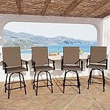MFSTUDIO Outdoor Bar Stools Set of 4, Swivel Bar Height Patio Chairs Outdoor Barstools High Top Patio Swivel Bar Chairs, Breathable Textilene
