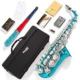 Mendini By Cecilio Alto Saxophone for Beginners, E Flat Tenor Saxophone for Students Musicians with Tuner, Mouthpiece, Case, 10 Reeds, Grease, Cleaning Cloth & Rod, Gloves, Strap, Lesson Book (Blue)