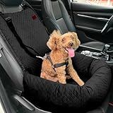 Dog Car Seat for Small Medium Dogs Up to 40lbs, Detachable Washable Soft Pet Booster Travel Bed for Front & Black Seat with Safety Leash Belt