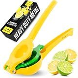 Zulay Metal 2-In-1 Lemon Squeezer Manual - Sturdy, Max Extraction Hand Juicer Lemon Squeezer Gets Every Last Drop - Easy to Clean & Use Citrus Juicer-Yellow/Green