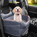 Dog Car Seat - Memory Foam Dog Booster Seat for Small Dogs Up to 25lbs-Elevated Pet Car Seat with Storage Pockets and Dog Seat Belt-Soft Pet Travel Bed for Front & Back Seats-Removable Washable-Grey
