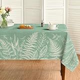 Horaldaily Spring Tablecloth 60×84 Inch Rectangular, White Ferns Sage Washable Seasonal Table Cover for Party Picnic Dinner Decor