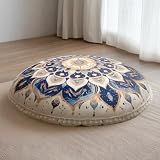 DAWNYIELD Meditation Cushion 32 Inch Round, Large Floor Pillow Seating for Adults, Bohemian Mandala Yoga Cushion, Extra Thick Memory Foam Removable Washable Cover, Ideal Gift & Holiday Decor, Blue
