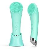 PRITECH Silicone Face Scrubber, Rechargeable Facial Cleansing Brush with Heat Massage End, Vibrating Exfoliator Scrubber for Deep Cleaning, Waterproof Face Brush for Women and Men (Green)