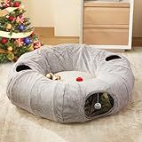 Cat Tunnel Bed for Indoor Cats - Cute Cat Donut Tunnel with Washable Circle Cushion, Round Pet Play Tunnel Toy for Kitten/Puppy/Rabbit,Grey