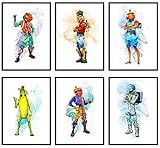 Battle Royale Posters for Boys Room – Video Game Themed Skins for Boys Bedroom Decor – Unframed Set of 6 Prints, 8x10 Inch, Unique Watercolor Gaming Poster for Kids, Boys Wall Decor (Classic)